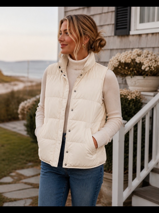 Lands' End Jackets & Blazers - Lands’ End Puffer Vest Cream XL Quiet Luxury Preppy Coastal Old Money Après Ski